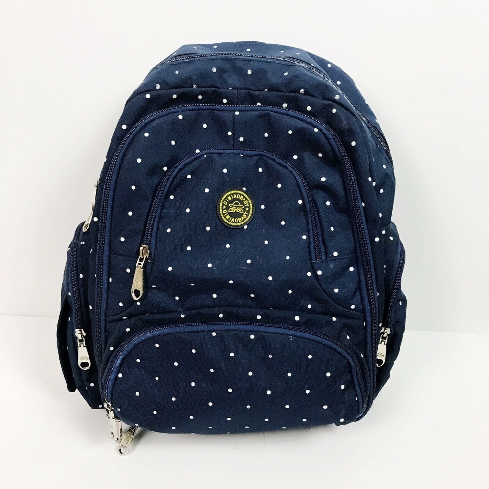 QiMiaoBaBy Backpack Diaper Bag Navy Polka Dot